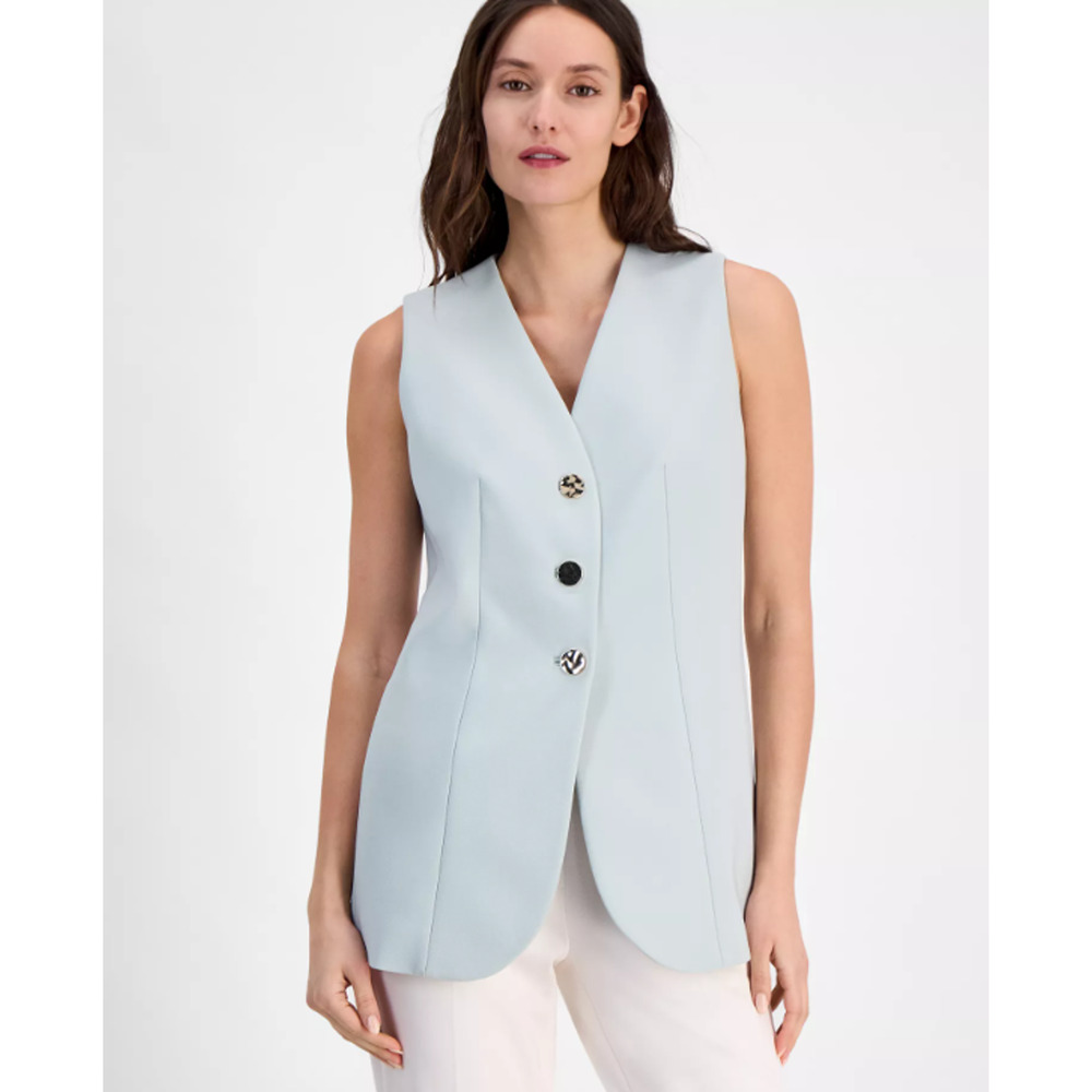 Anne Klein Women's Stretch Sleeveless V-Neck Vest Soft Aloe Size 16 17252
